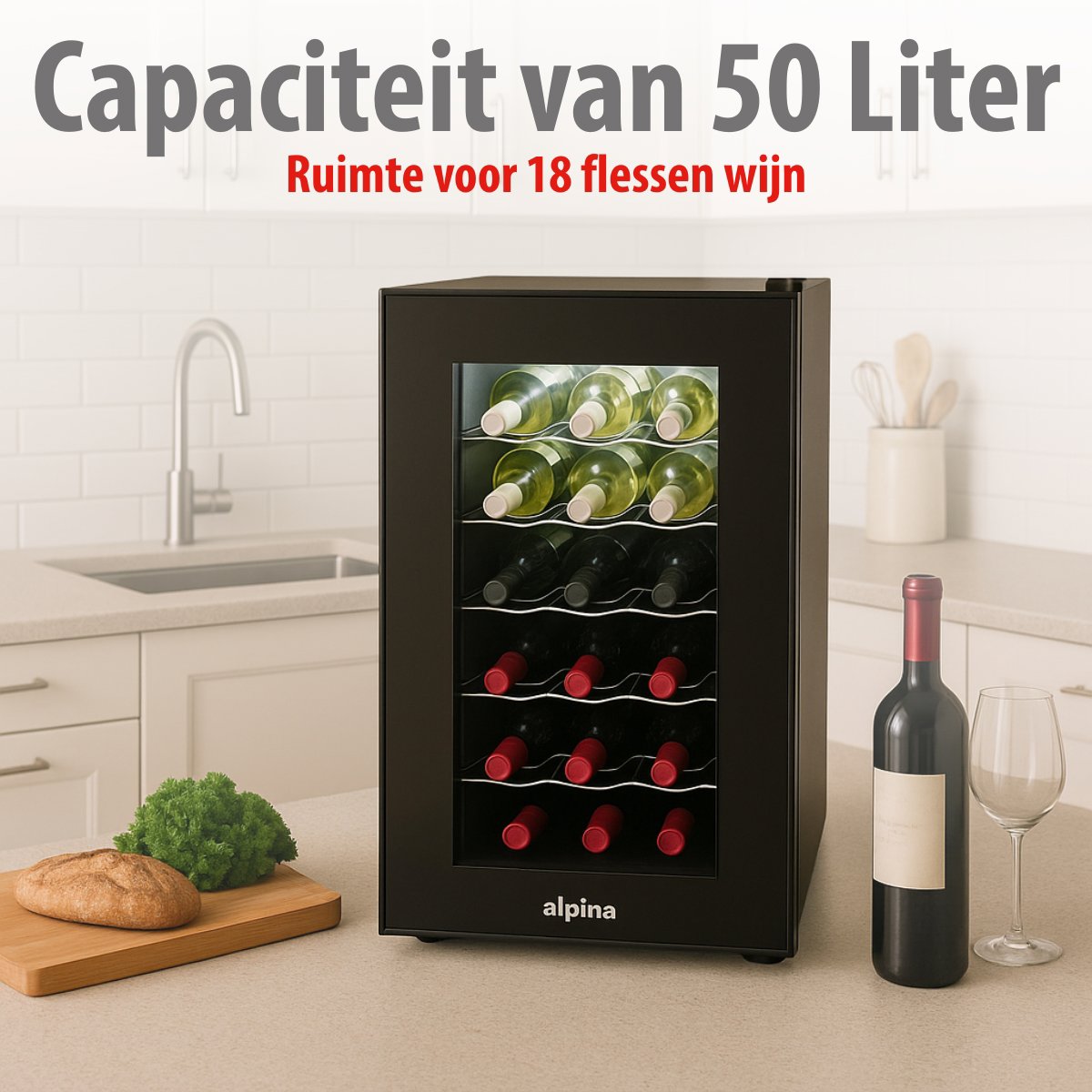 alpina Wijnkoelkast – Wijnklimaatkast voor 18 Flessen - maximondo
