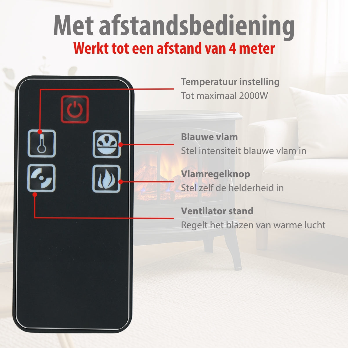 alpina Elektrische Haard Vicenza, 2000W, Zwart - maximondo