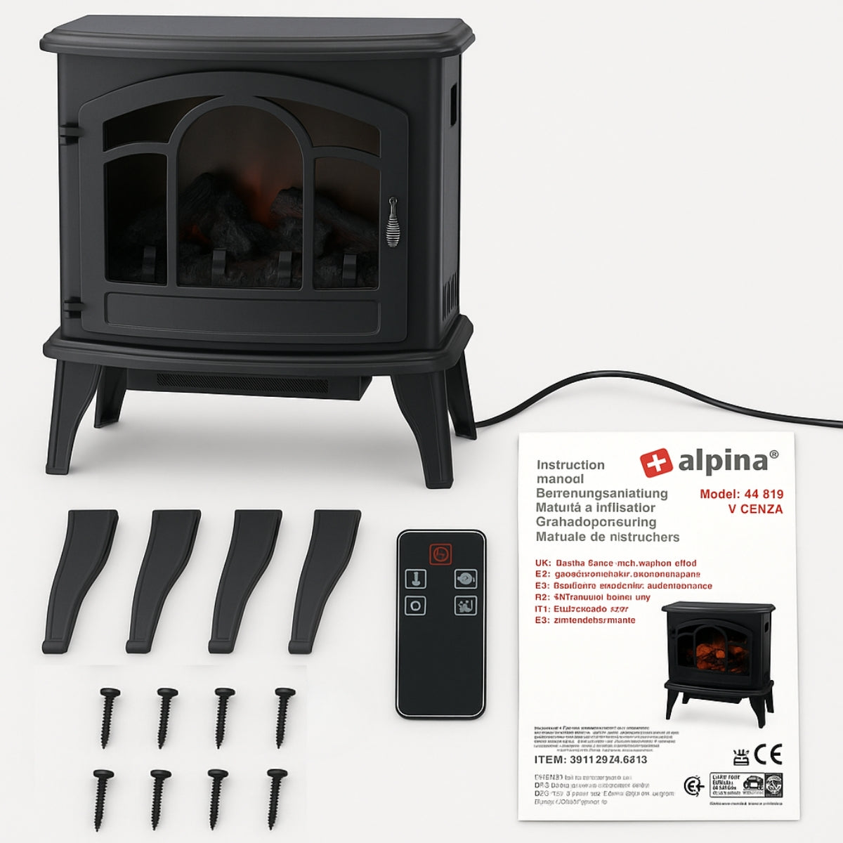 alpina Elektrische Haard Vicenza, 2000W, Zwart - maximondo