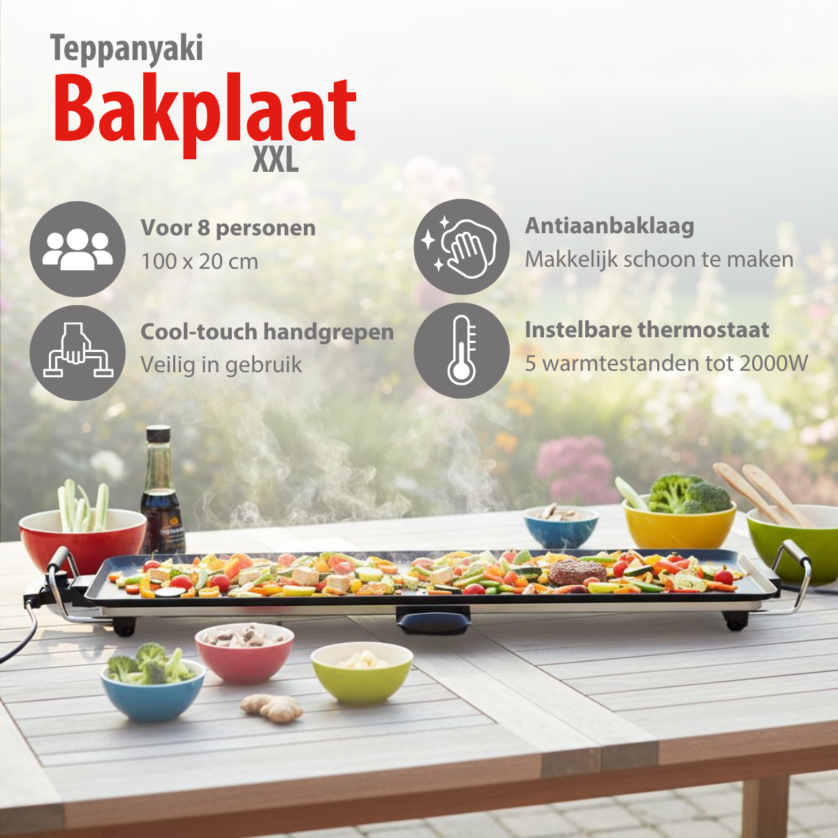alpina Teppanyaki Bakplaat XXL - Grillplaat 2000W - maximondo