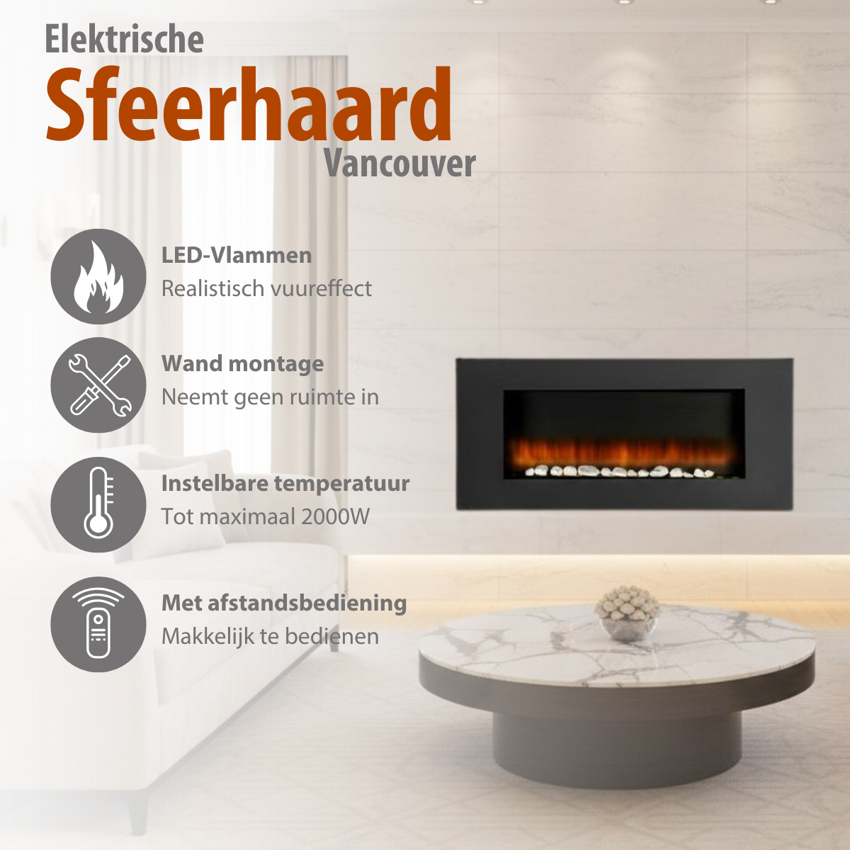 Classic Fire Electrisch 105x48x12cm Zwart