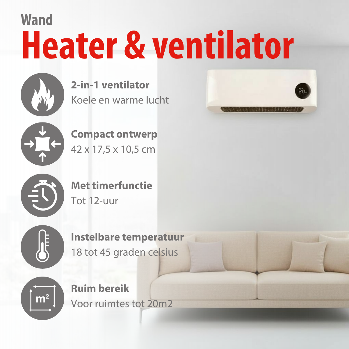 alpina wandverwarming en ventilator PTC keramisch 2000W - maximondo