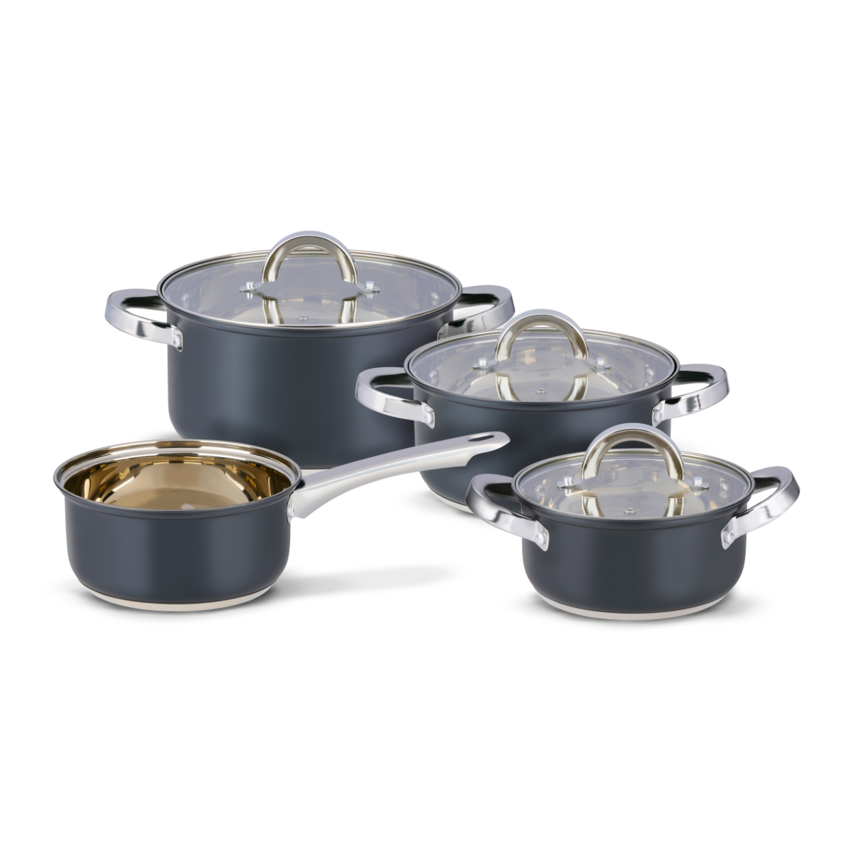 alpina Inductie Pannenset 4‑delig RVS met Glazen Deksel - maximondo