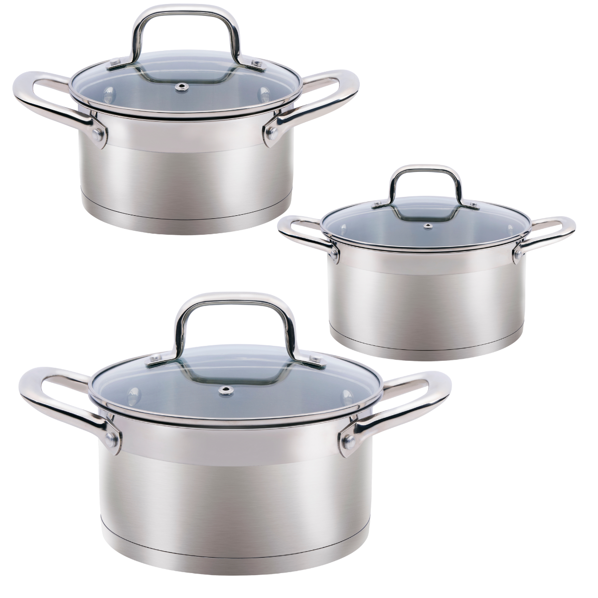 alpina Inductie Pannenset 4‑delig RVS met Glazen Deksel - maximondo