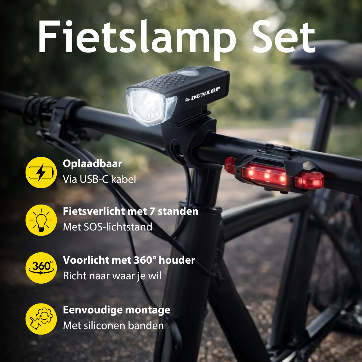 Dunlop Fietslamp Set Oplaadbaar - Fietsverlichting - maximondo