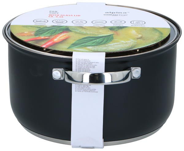 alpina Kookpan 4.7L met Glazen Deksel - RVS Pan - maximondo