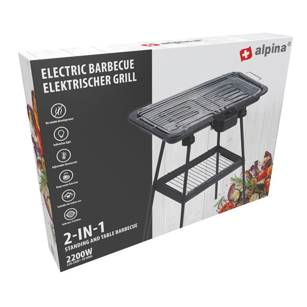 alpina Elektrische Barbecue 2-in-1 Tafel- en Staande BBQ - maximondo
