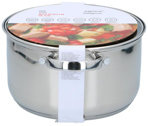 alpina Kookpan 4.7L met Glazen Deksel - RVS Pan - maximondo