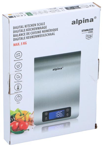 alpina Digitale Keukenweegschaal 5kg RVS LCD Display - maximondo