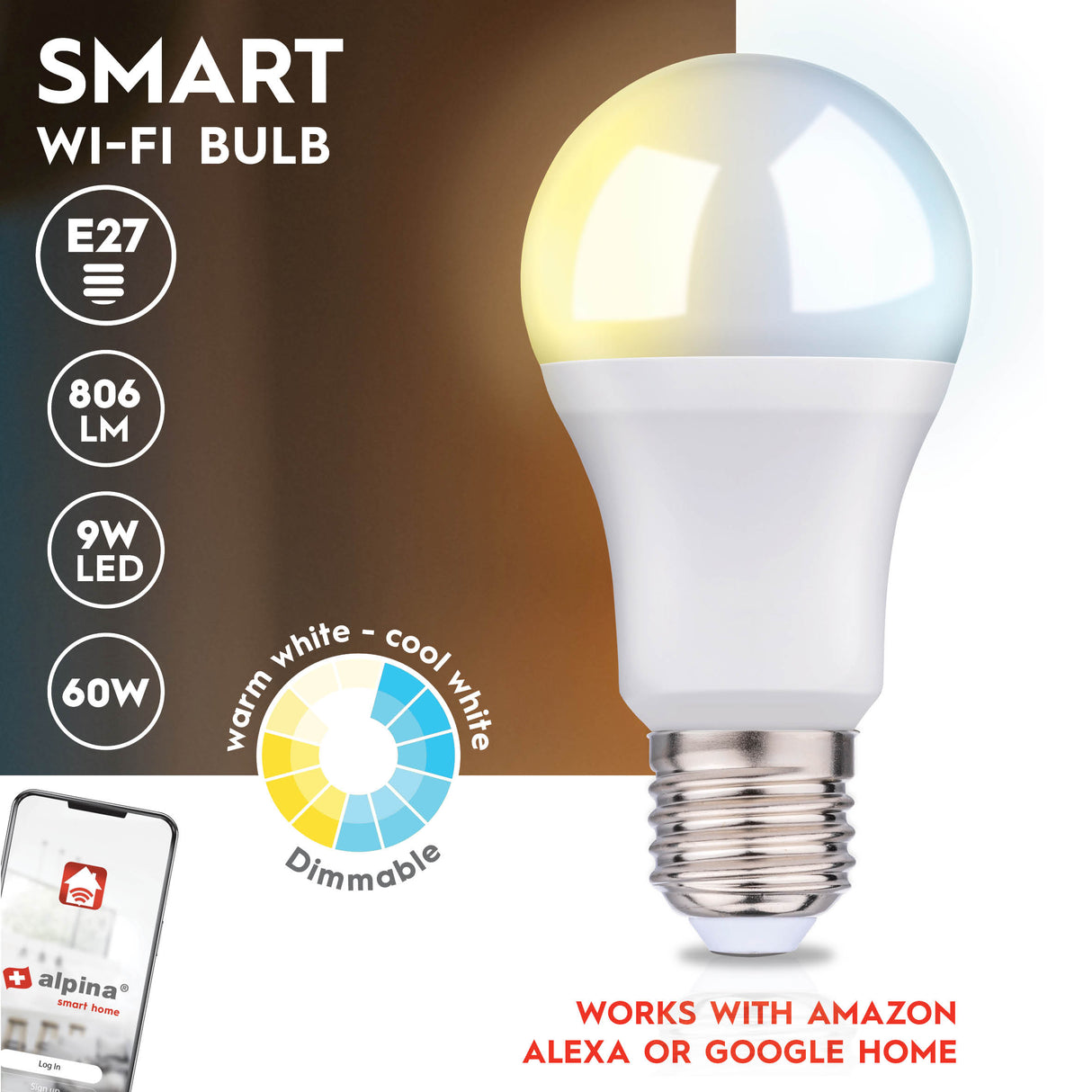 Smart ledlamp WW E27 9W