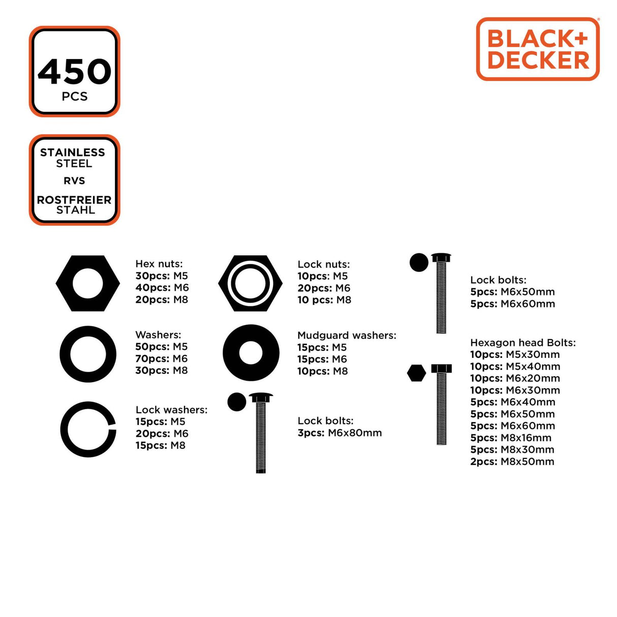 Bouten en Moeren Assortiment 450 Stuks