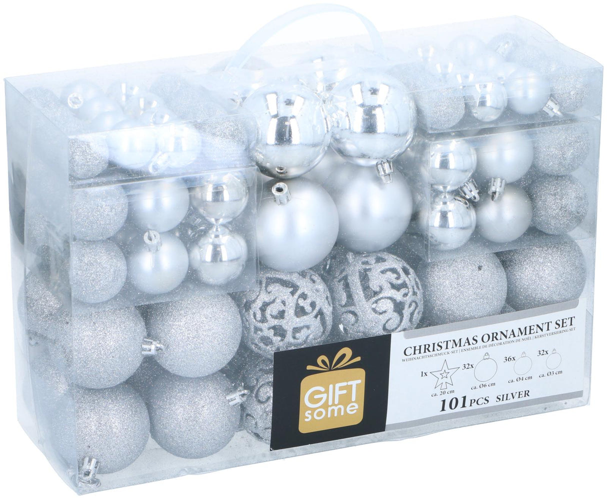 Zilveren kerstballen set 101 stuks