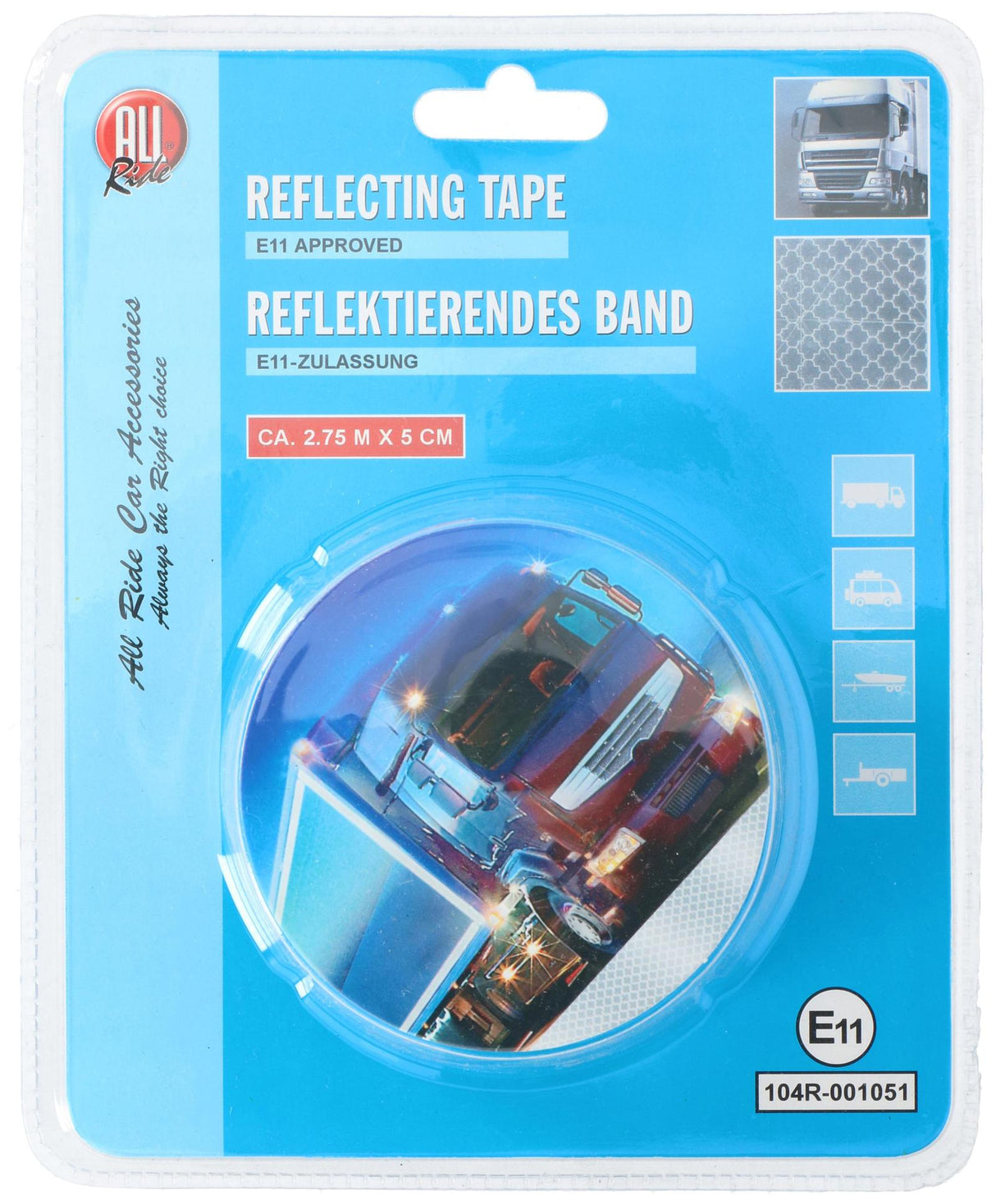 Reflecterende tape - 275 x 5 cm - E11 keurmerk - Veilig verkeer - vrachtwagen, motor, aanhangwagen, camper