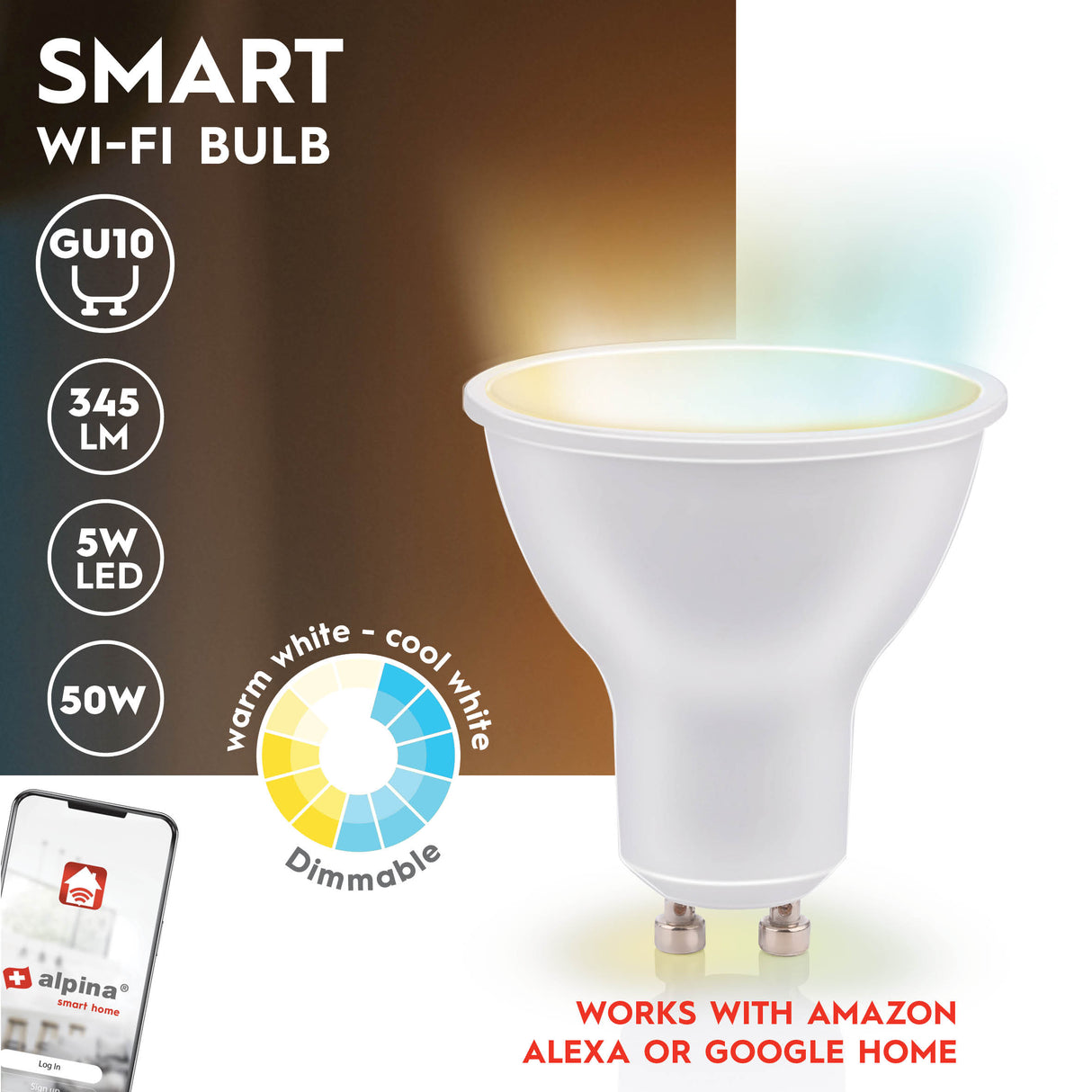 Smart LED lamp WW GU10 5W