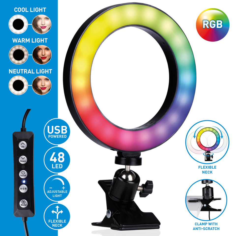 Ringlicht met Clip RGB ⌀16 CM