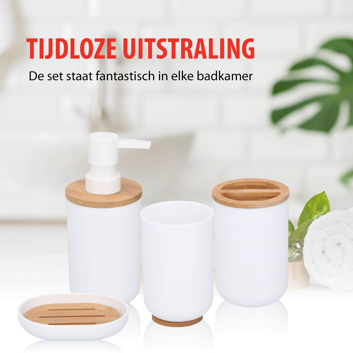 Badkamer en Toiletset 6-Delig Bamboe Wit