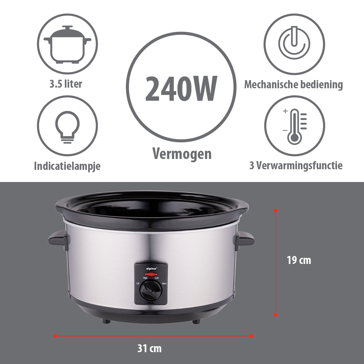 alpina Slowcooker 3.5L - RVS