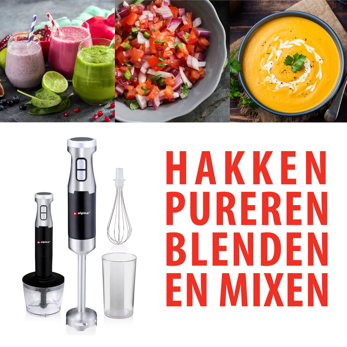 Staafmixer met Hakmolen en Garde 1000W