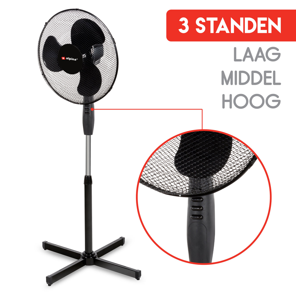 Staande Ventilator Ø 40 cm Zwart