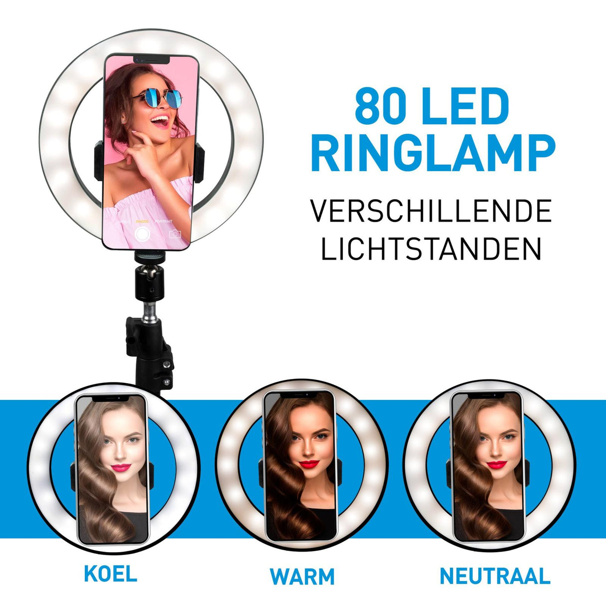 Selfie Ringlamp met Statief 210 cm