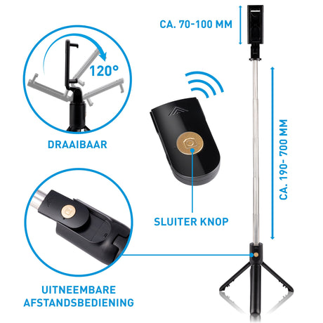 Grundig Selfie Stick & Statief, 120° - maximondo