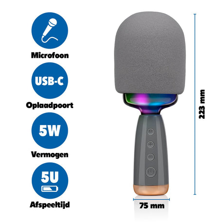 Karaoke Microfoon Bluetooth RGB Licht, 5 Uur