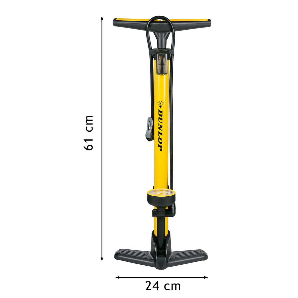 Bicycle floor pump incl. 3 adapters with manometer black/yellow