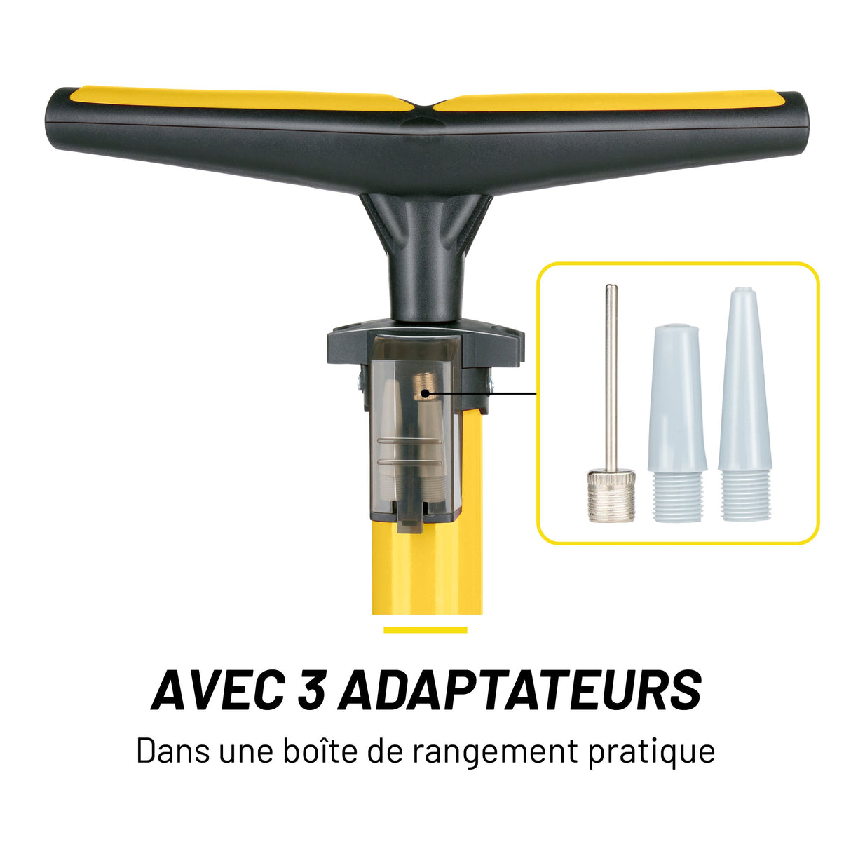 Bicycle floor pump incl. 3 adapters with manometer black/yellow