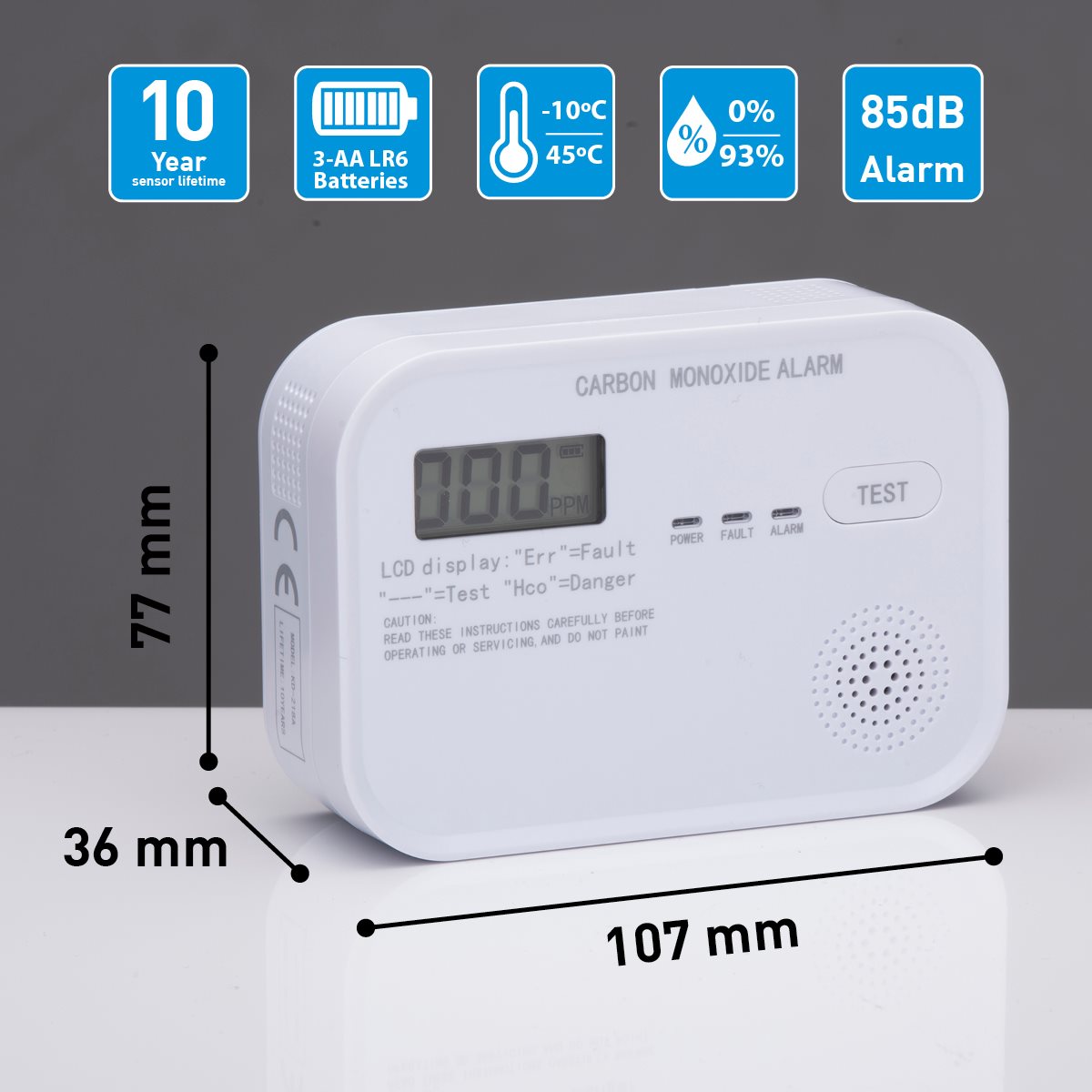 Carbon monoxide (CO) detector 85dB