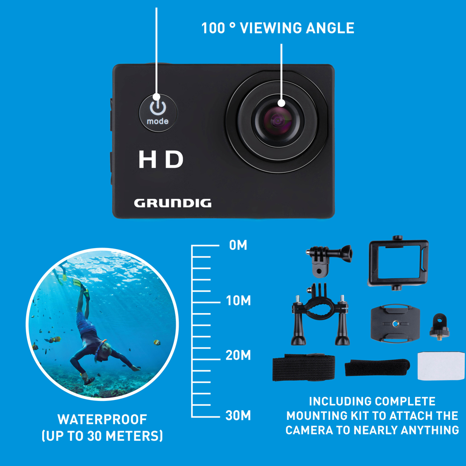 Action cam HD 720P, 2" screen