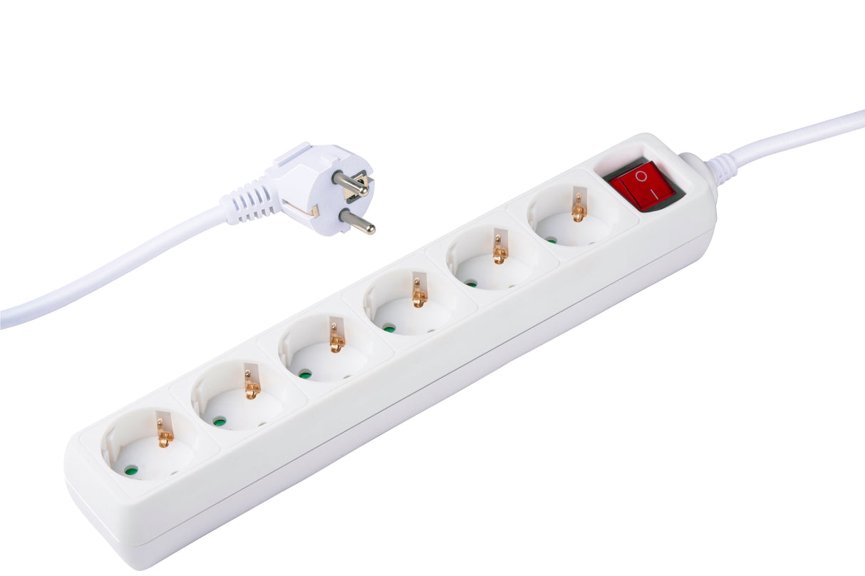 Socket 6 way with switch 1.5m WHT