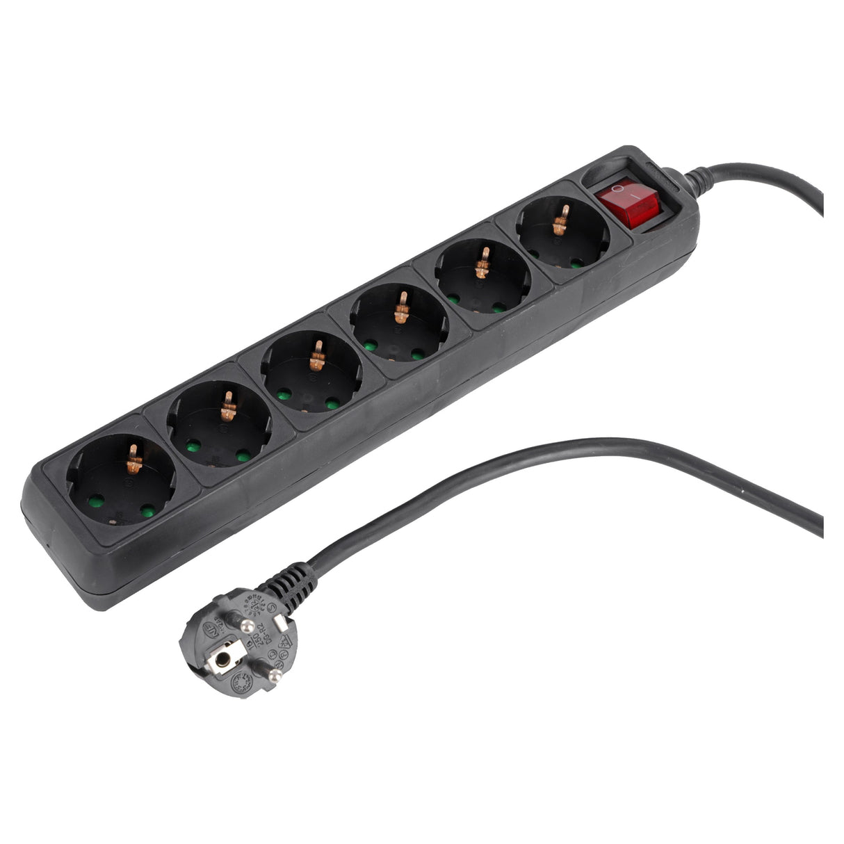 Socket 6 way with switch 1.5m BLK