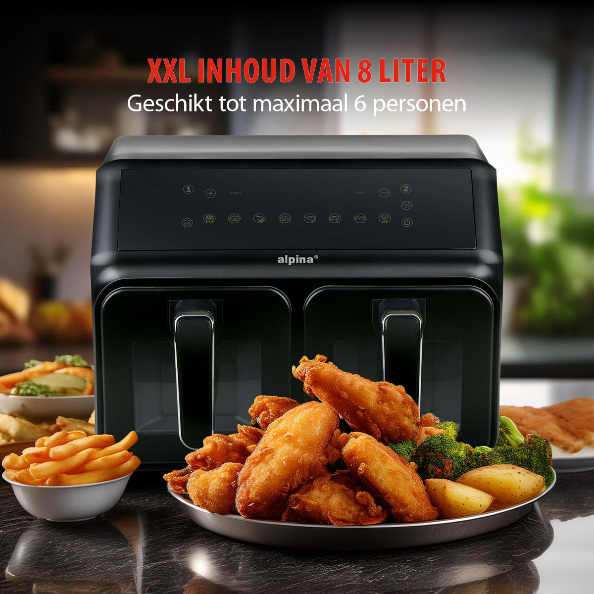 alpina Dubbele Airfryer 8L - 8 Programma's