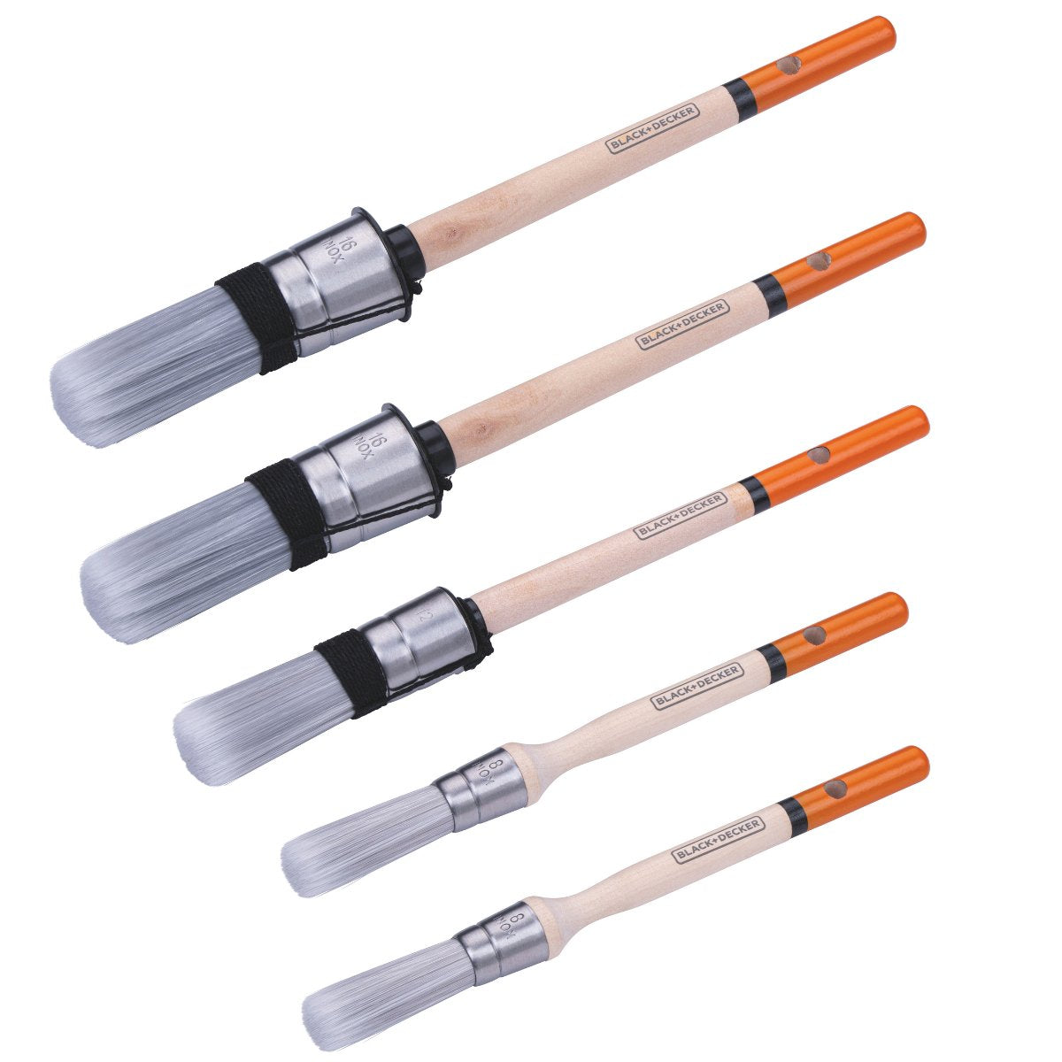 BLACK+DECKER Ronde Kwasten Set - 5-delige Verfkwasten Set