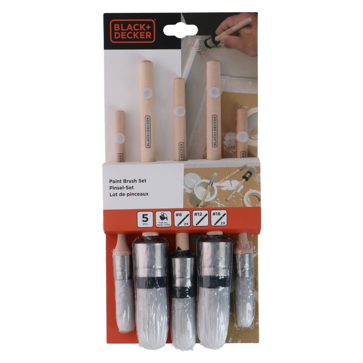 BLACK+DECKER Ronde Kwasten Set - 5-delige Verfkwasten Set