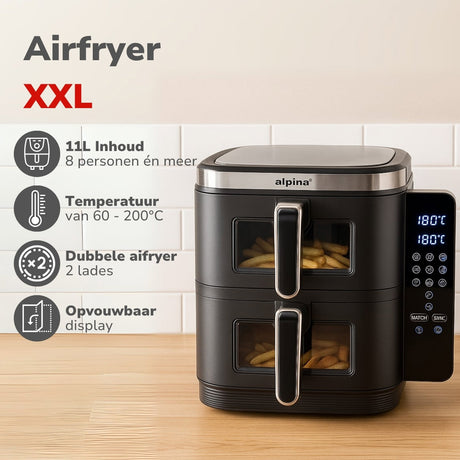 alpina Airfryer XXXL - Heteluchtfriteuse 11L - 8 Personen - maximondo