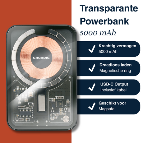 Grundig Draadloze Powerbank Transparent 5000mAh