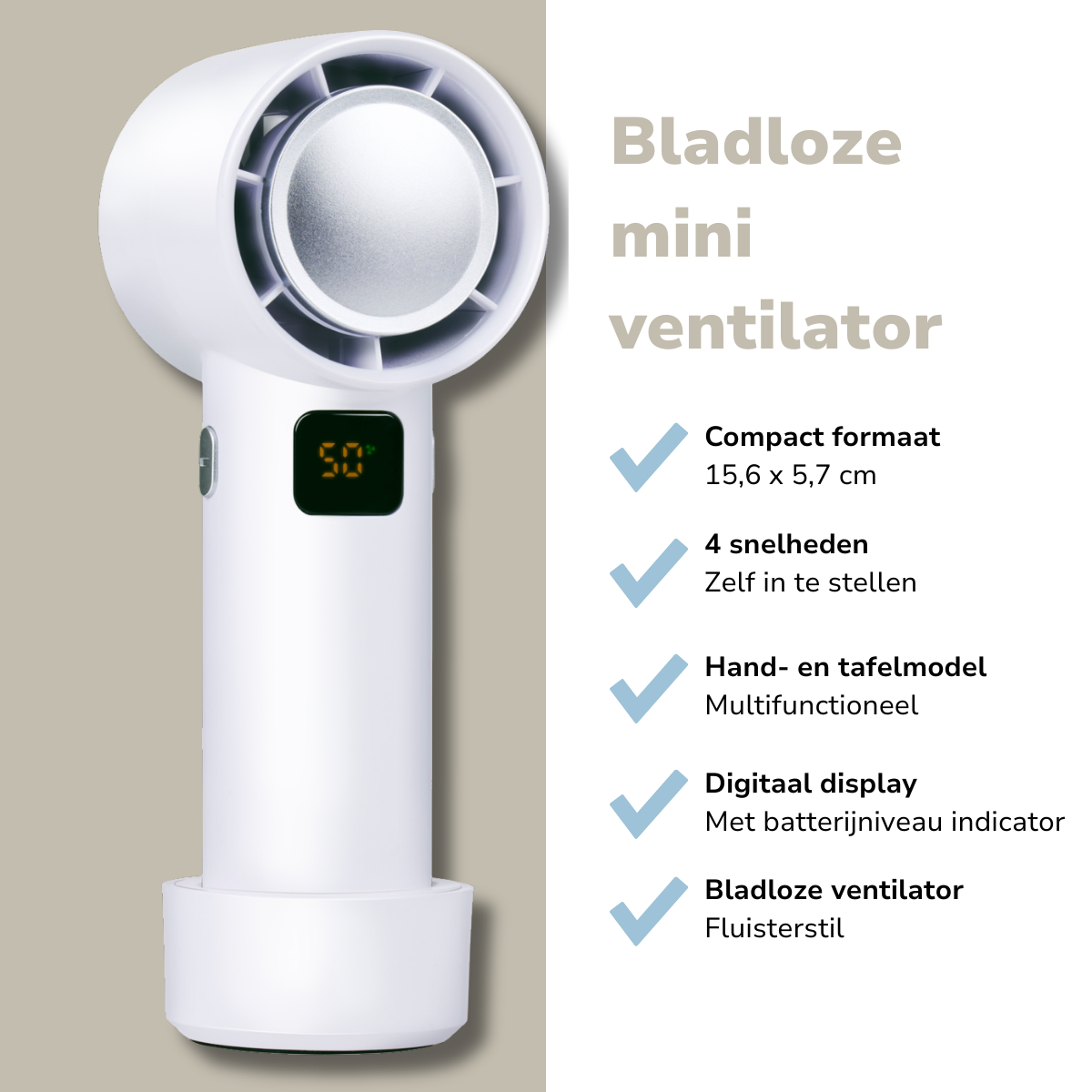 Lifetime Air Draadloze Ventilator - Bladloze USB Ventilator - maximondo