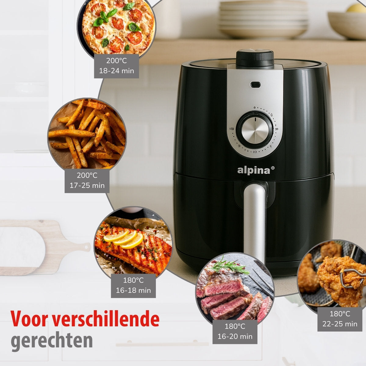 alpina Airfryer 2L - Heteluchtfriteuse voor 1-4 Personen