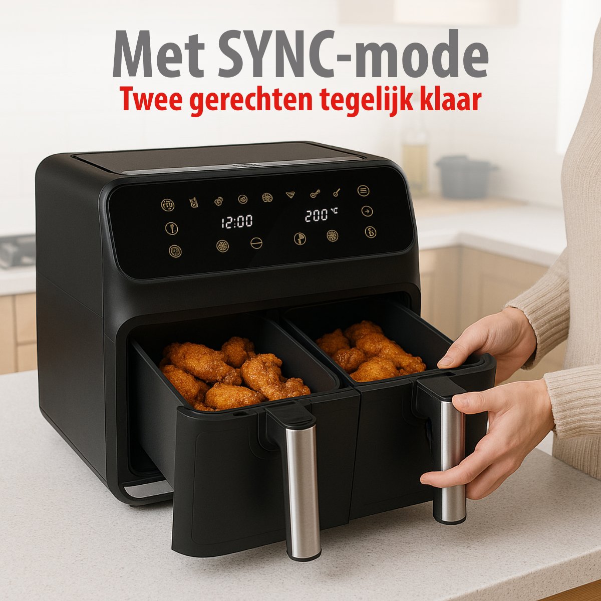alpina Dubbele Airfryer XXL - Heteluchtfriteuse 2x4L