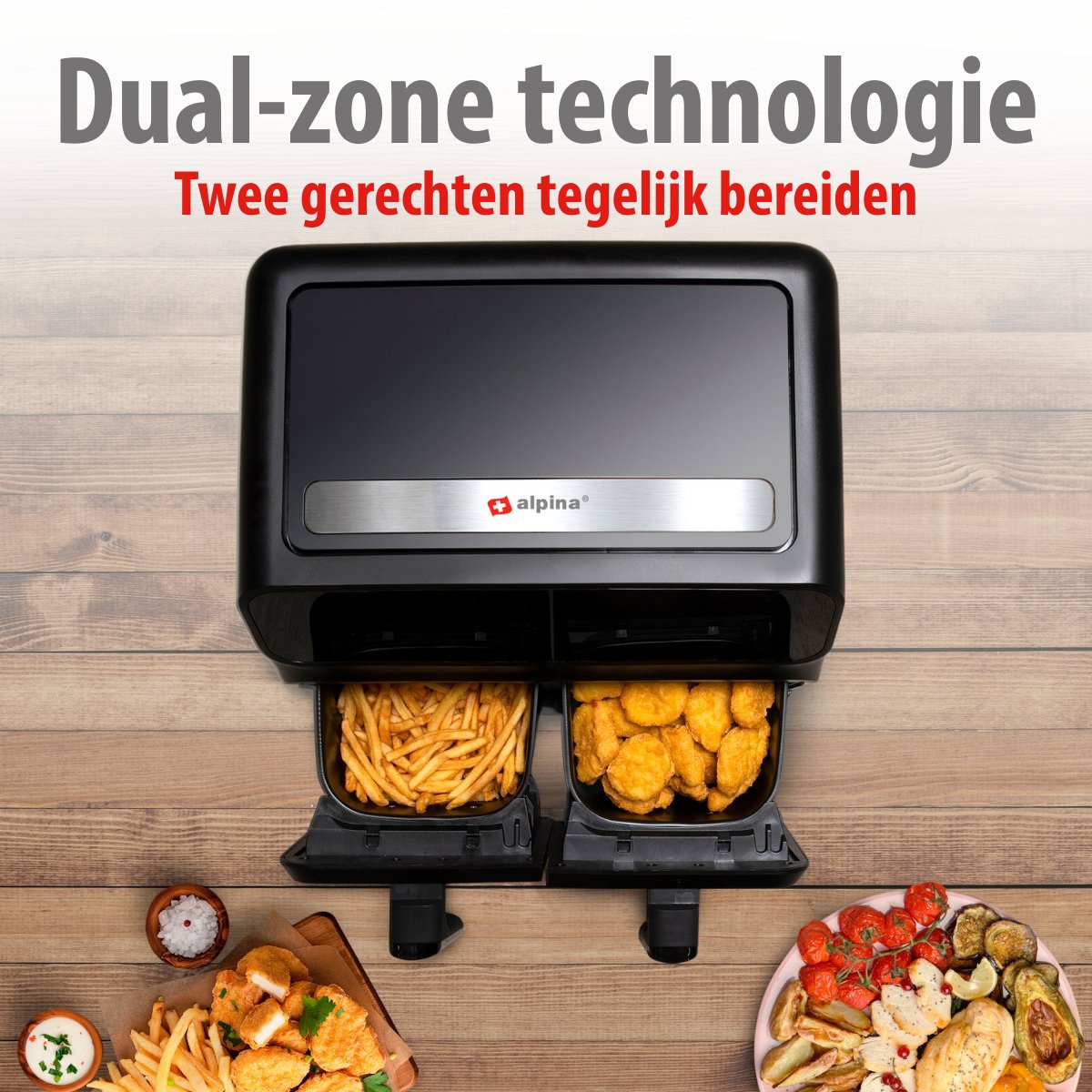alpina Dubbele Airfryer XXL - Heteluchtfriteuse 2x4L