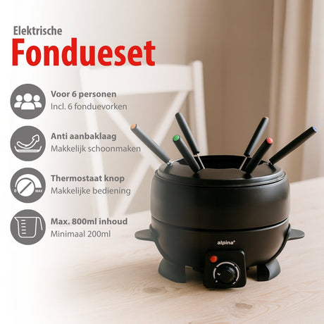 alpina Fondueset Elektrisch 800W – Fonduepan 2L