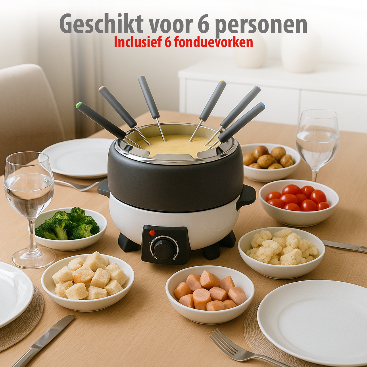 Cuisinier Deluxe Fondueset Elektrisch 800W – Fonduepan 2L - maximondo