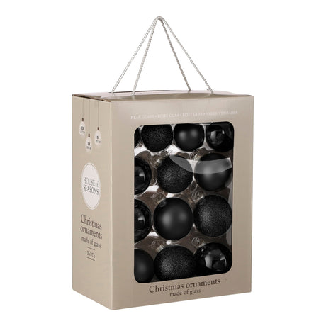 Mica Decorations Bal glas zwart 26 stuks - d7cm