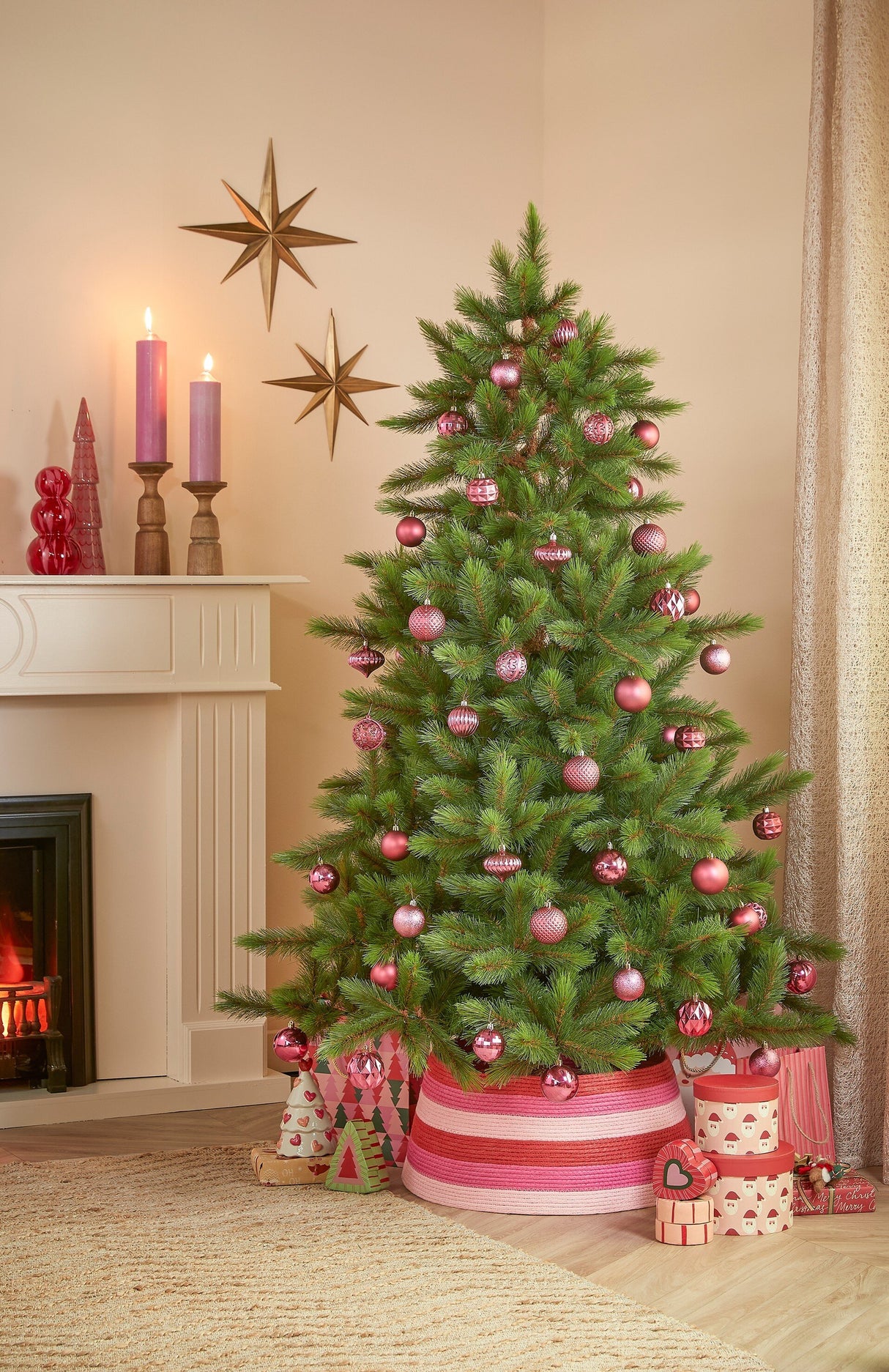 Mica Decorations Boom decoratie onbreekbaar fuchsia 60 stuks - d7cm