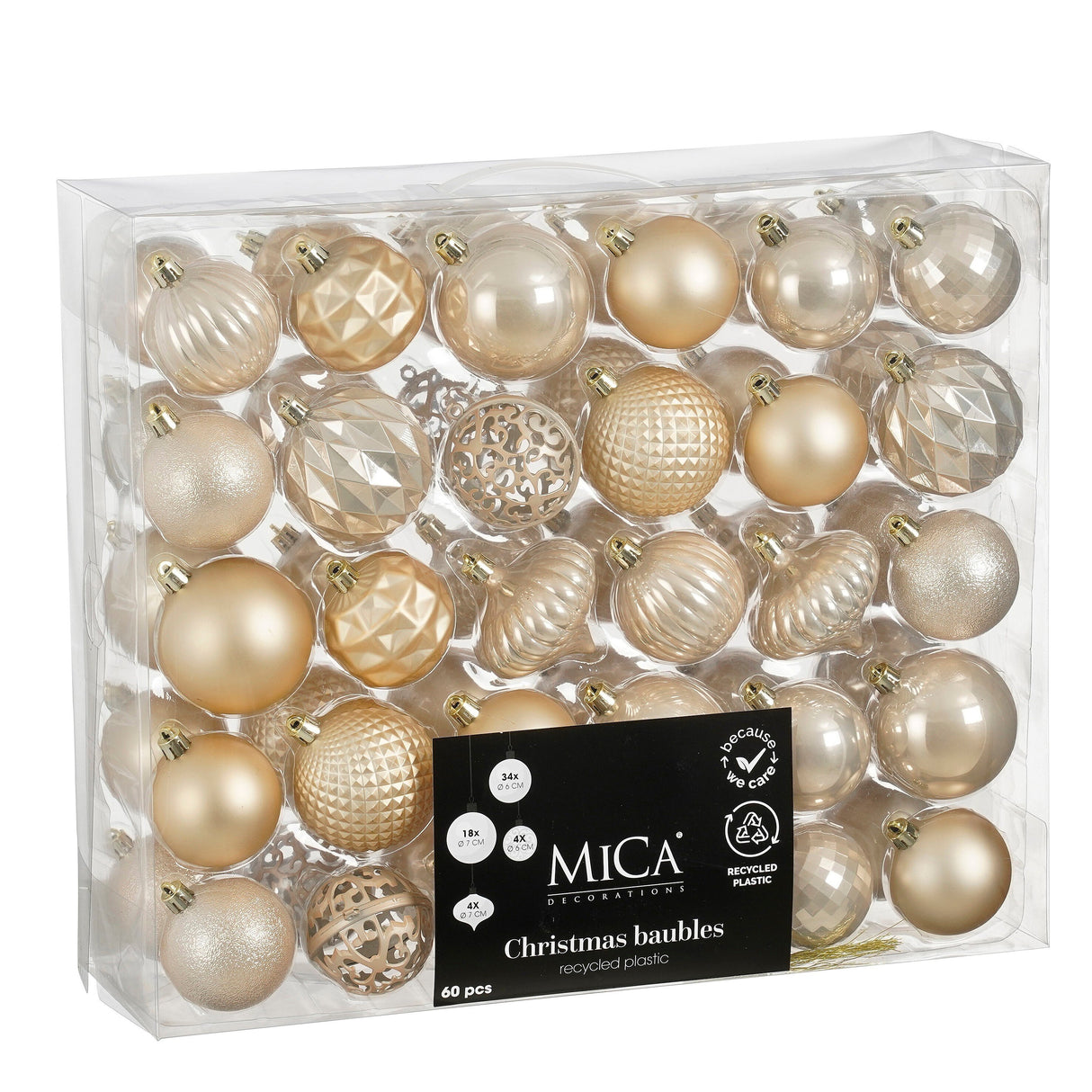 Mica Decorations Kerstballen Set - 60 Stuks - Ø7 cm