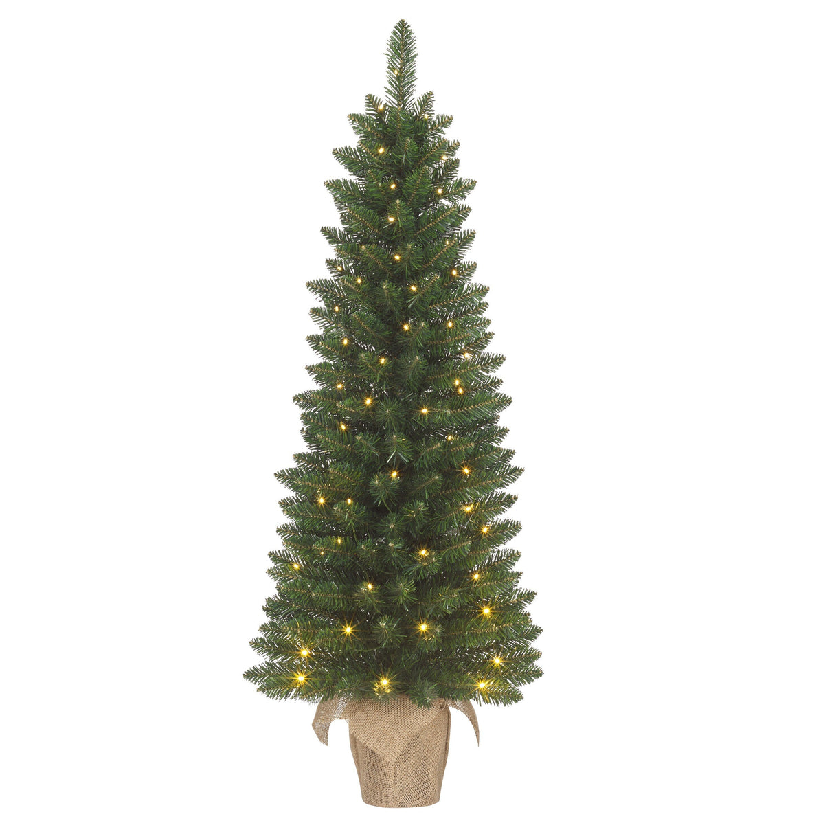 Black Box Trees Gerlos Smalle Kunstkerstboom in Pot met Warm Witte LED Verlichting - H120 x Ø51 cm