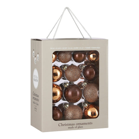 Mica Decorations Bal glas bruin 26 stuks - d7cm