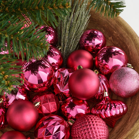 Mica Decorations Boom decoratie onbreekbaar fuchsia 60 stuks - d7cm