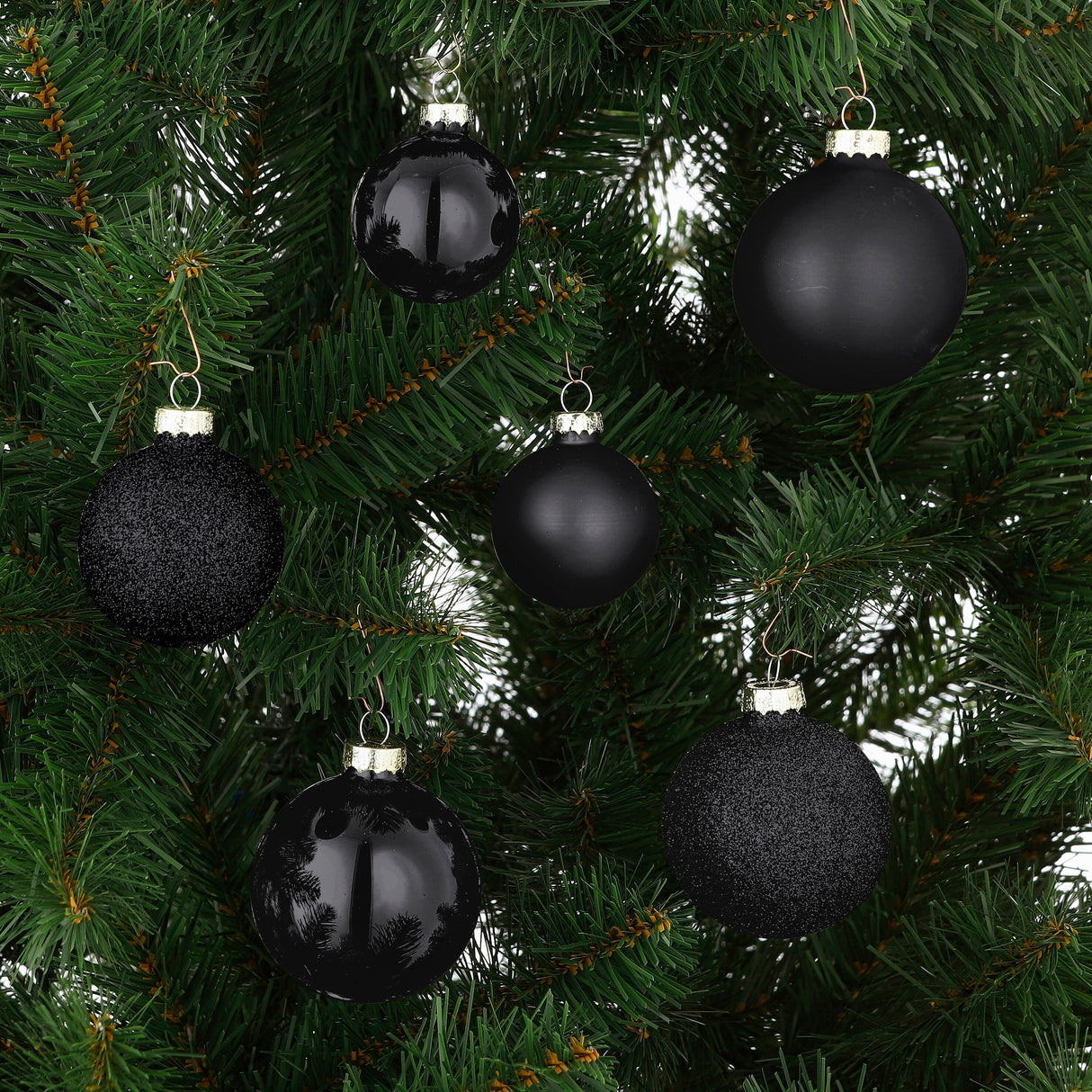 Mica Decorations Bal glas zwart 42 stuks - d7cm